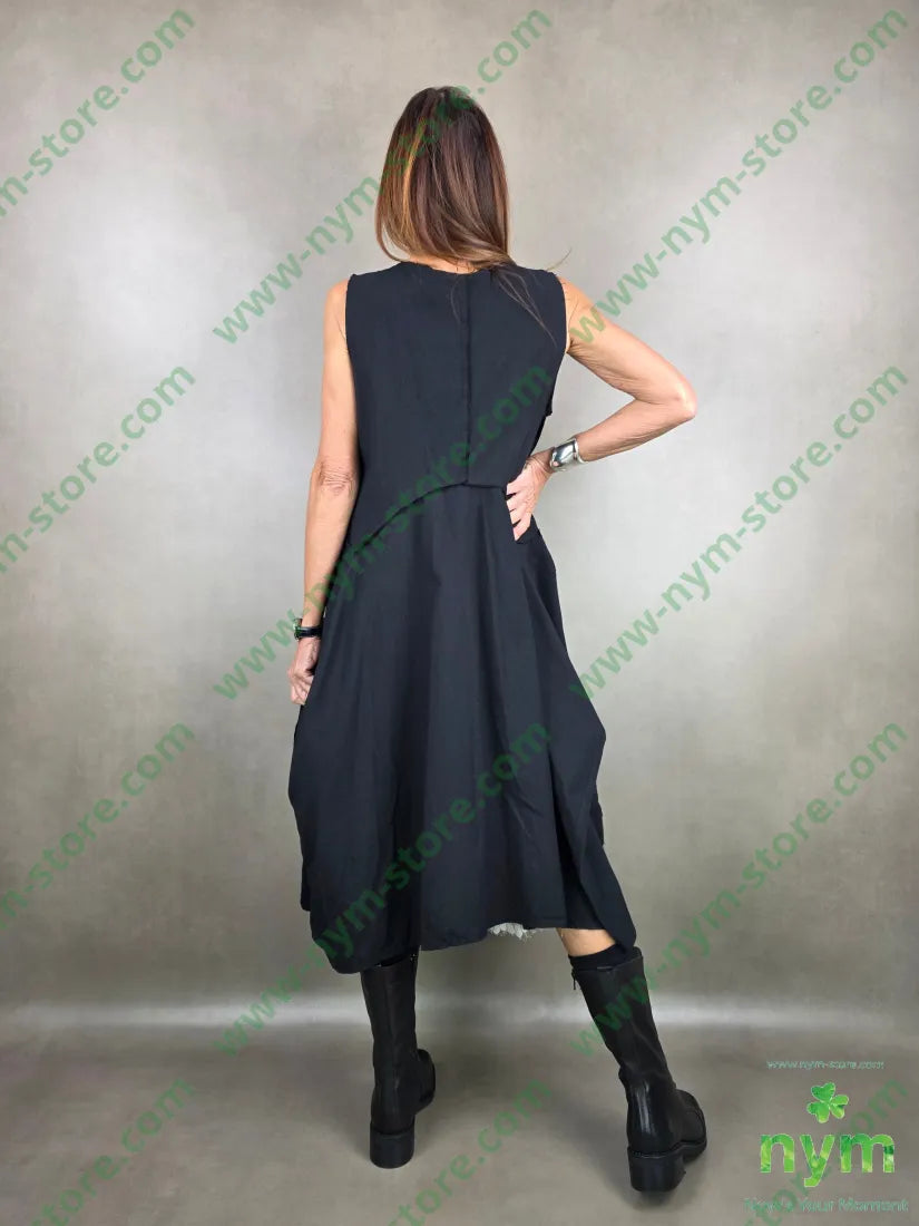 abito di cotone cuciture inverse 100co U / NERO / PE26 ABITO