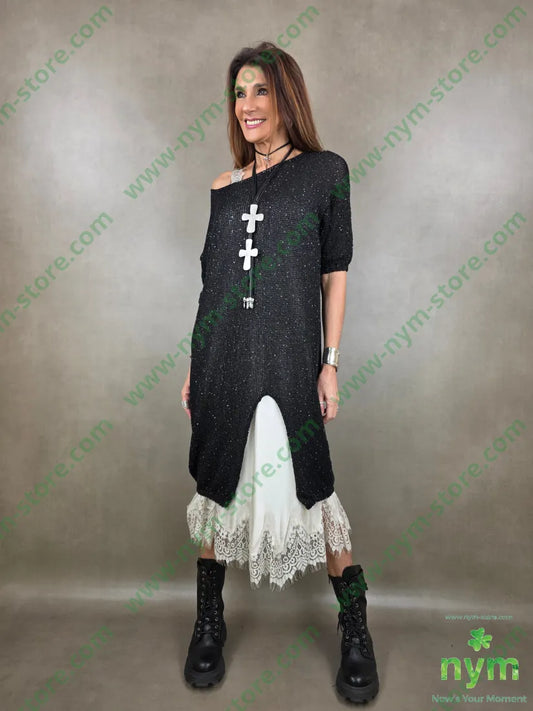 abito scollato aperto davanti micro paillettes 71pl23co ABITO