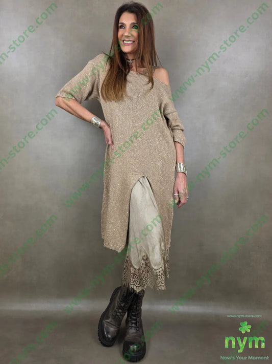 abito scollato aperto davanti micro paillettes 71pl23co ABITO