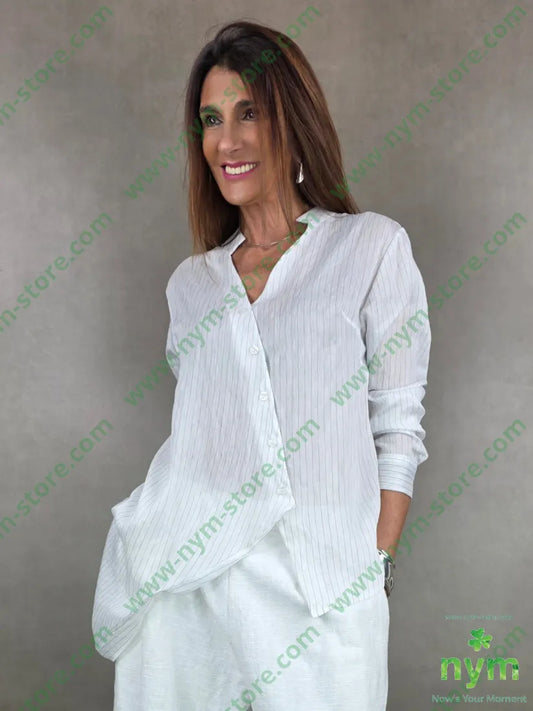 camicia guru corta tessuto gessato 100co U / BIANCO / PE26 CAMICIA