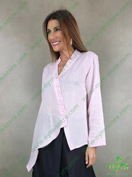 camicia guru corta tessuto gessato 100co U / ROSA / PE26 CAMICIA