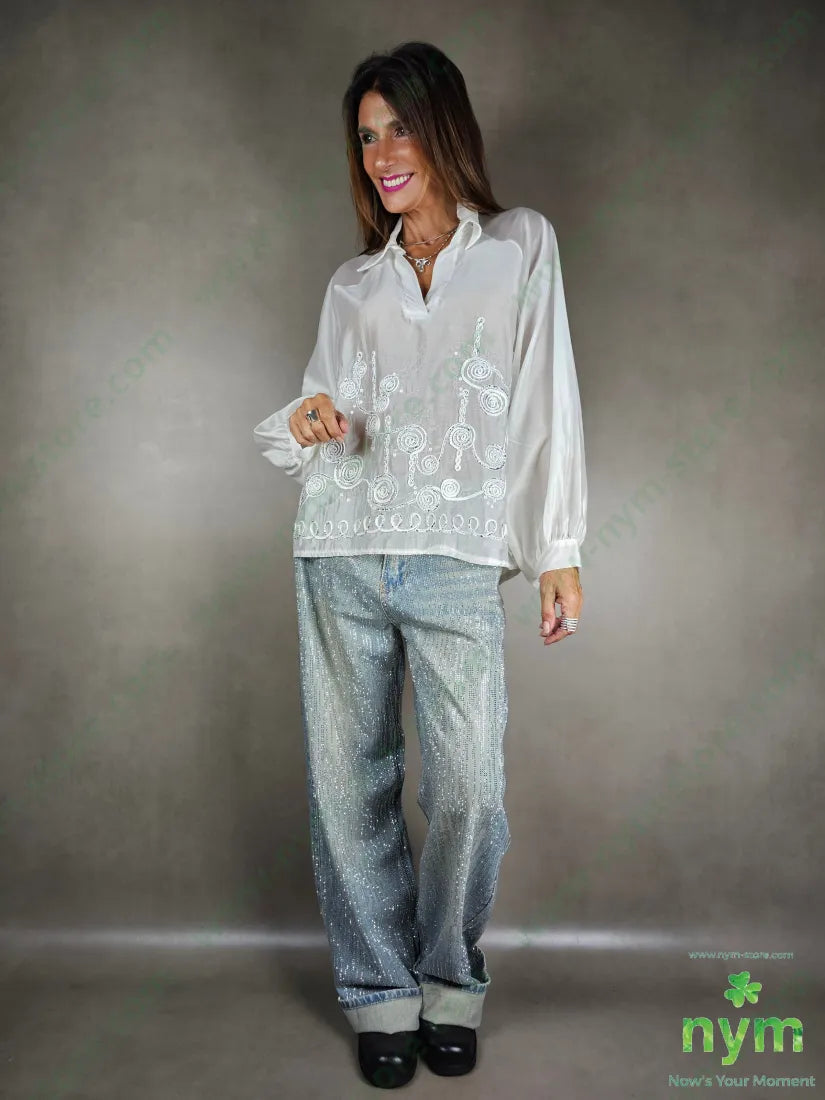 camicia ricami argento 90ly10pl U / PANNA / AI25 CAMICIA