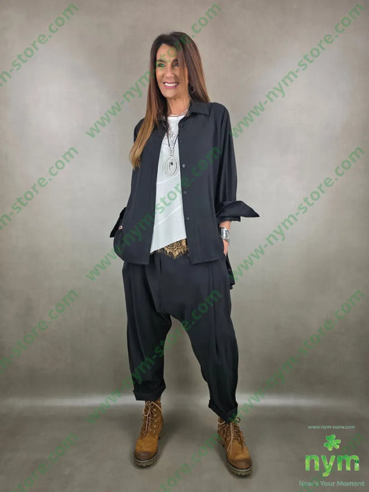 camicione tessuto viscosa 50vi40co10pl U / NERO / PE26 CAMICIA