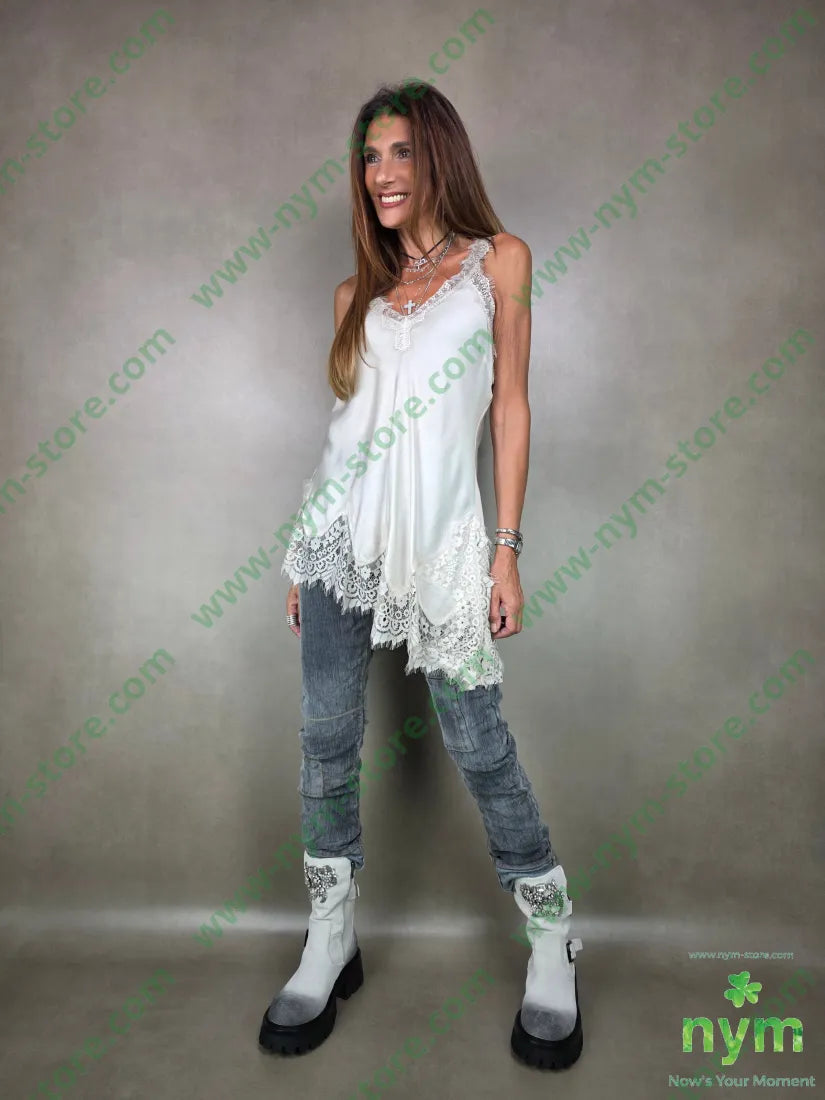 canotta asimmetrica pizzo fondo e spacco 100vi TOP