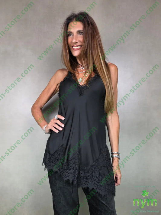 canotta asimmetrica pizzo fondo e spacco 100vi U / NERO / AI25 TOP