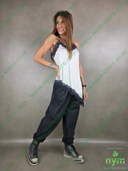 canotta bordi pizzo contrasto 100vi U / PANNA / AI25 TOP