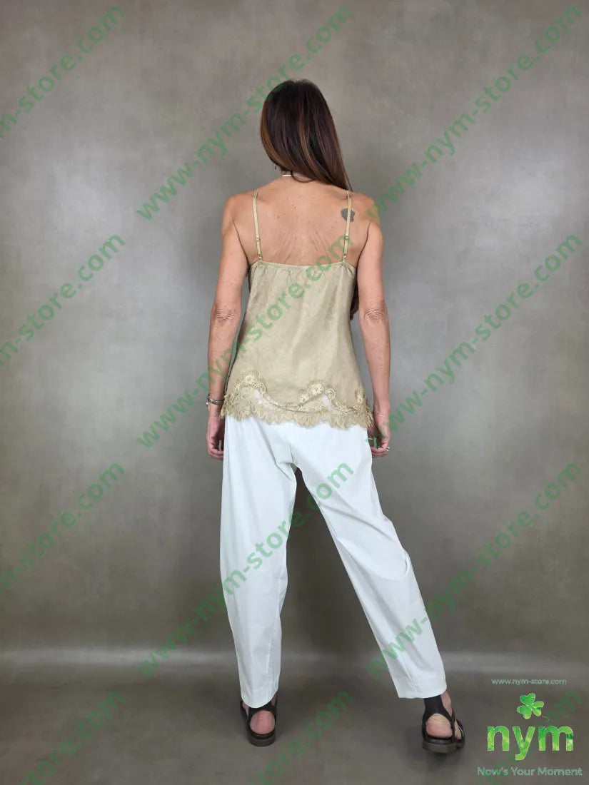 canotta lino con pizzo 100li - U / CAMMELLO / PE26 - TOP