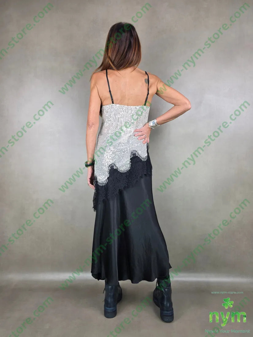 canotta paillettes asimmetrica 100pl U / PANNA / AI25 TOP