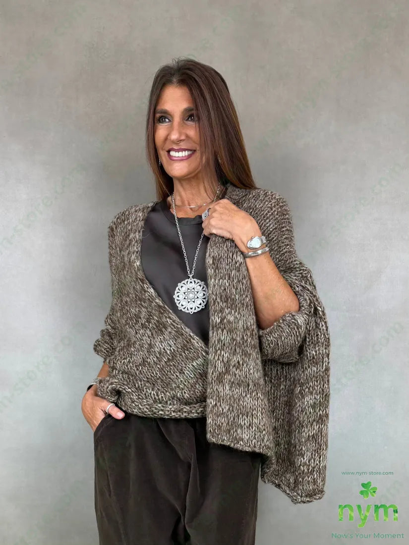 Cardigan filato effetto tweed 38ac29pa14pl12wp7wo - U / MARRONE / AI26 - CARDIGAN
