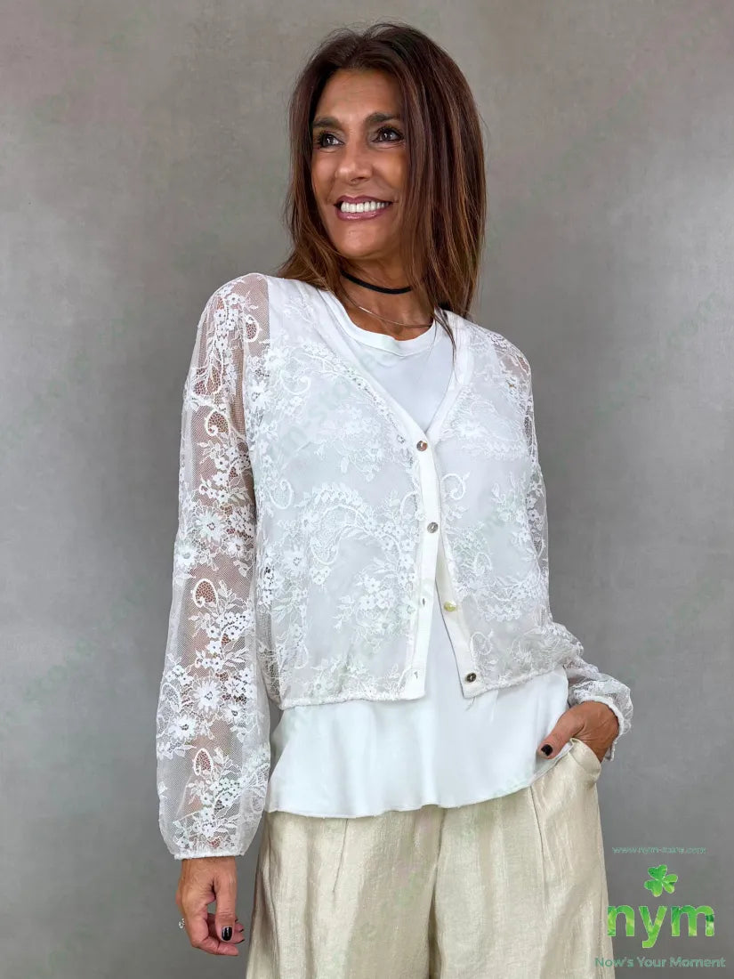 cardigan in pizzo corto 96pl4ea - CARDIGAN