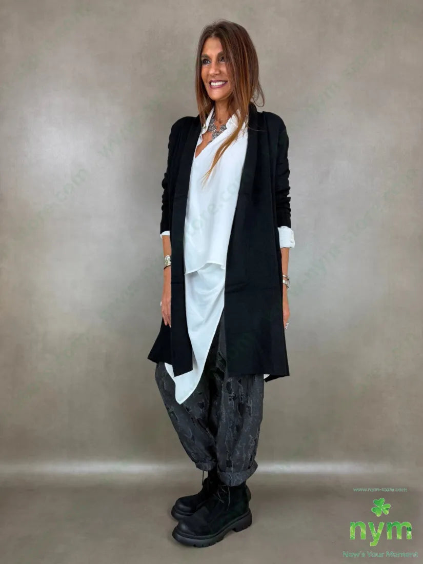 Cardigan liscio tasche laterali 50vi30pa20pl - U / NERO / AI26 - CARDIGAN