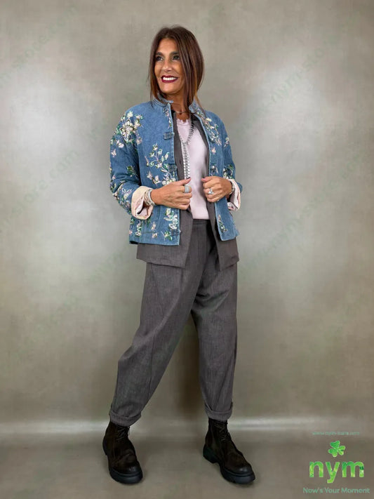 Giubbotto jeans foderato ricami e paillettes 85co15pl - U / BLU / AI26 - GIUBBOTTO