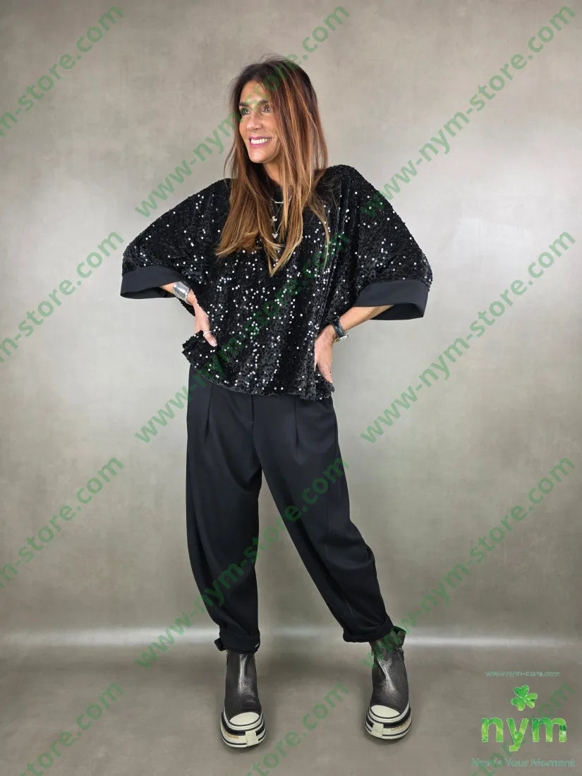 maglia ciniglia con paillettes 100pl U / NERO / AI25 MAGLIA