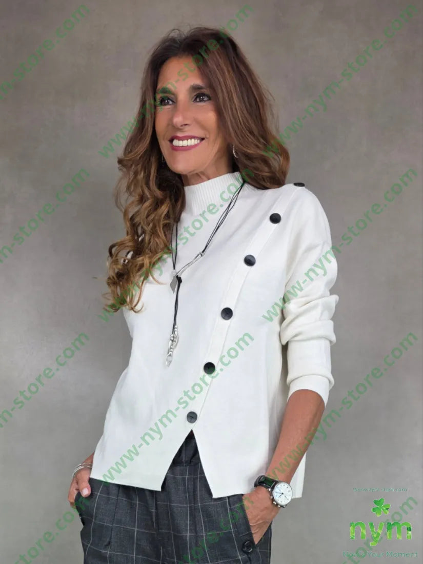 maglia lupetto bottoni trasversali 50vi30pa20pl U / PANNA / AI25 MAGLIA