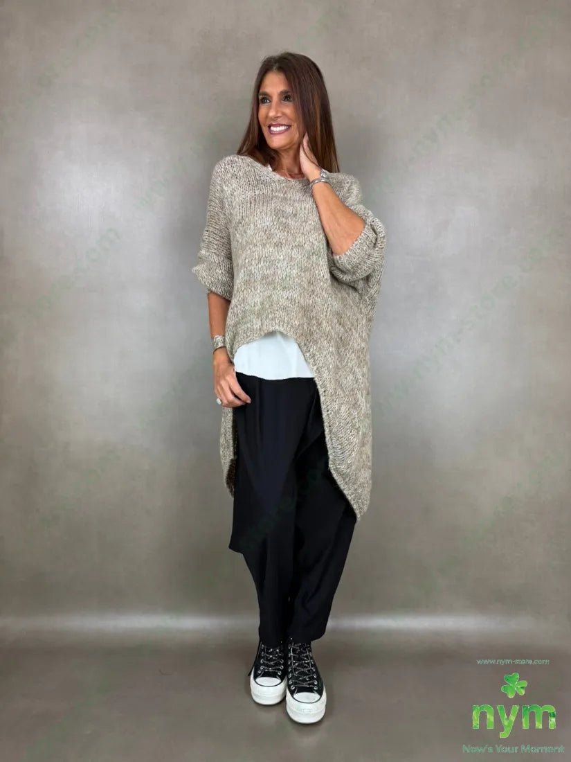 Maglia superover scollo a V effetto tweed 38ac29pa14pl12wp7wo - MAGLIA