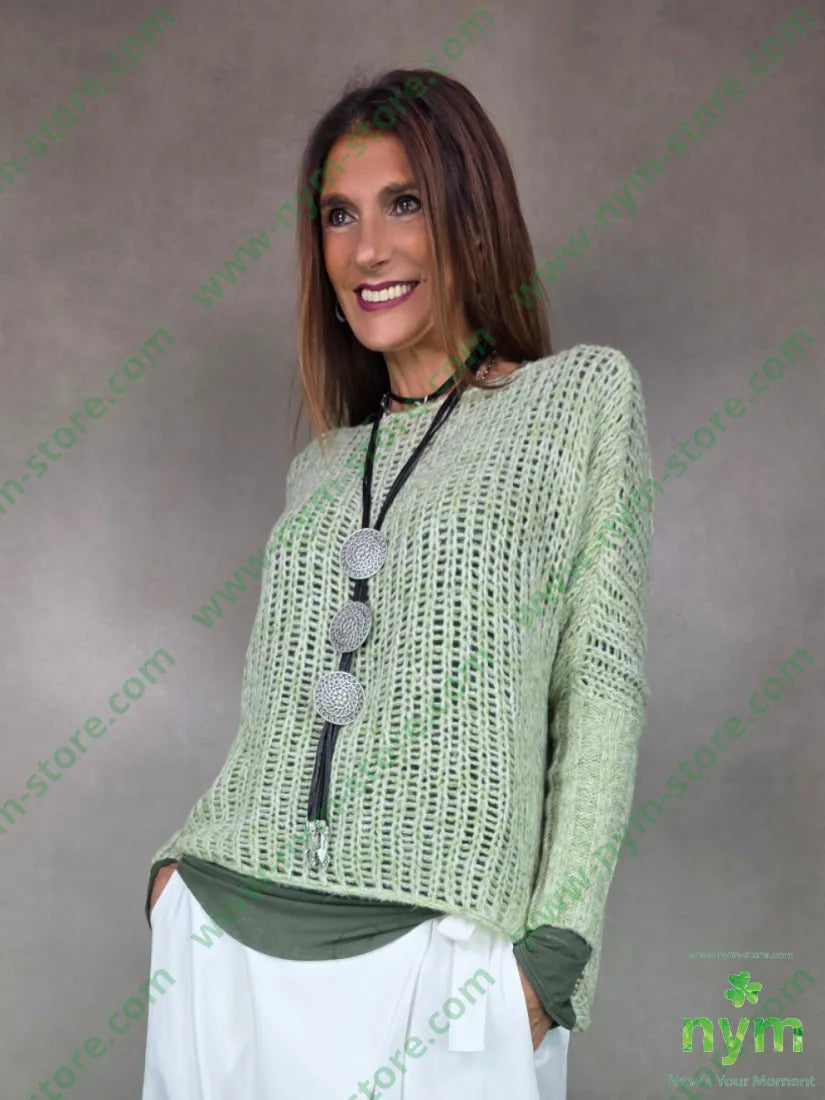 maglione traforato manica coste 56pc30ny7wo7vi U / VERDE / AI25 MAGLIA