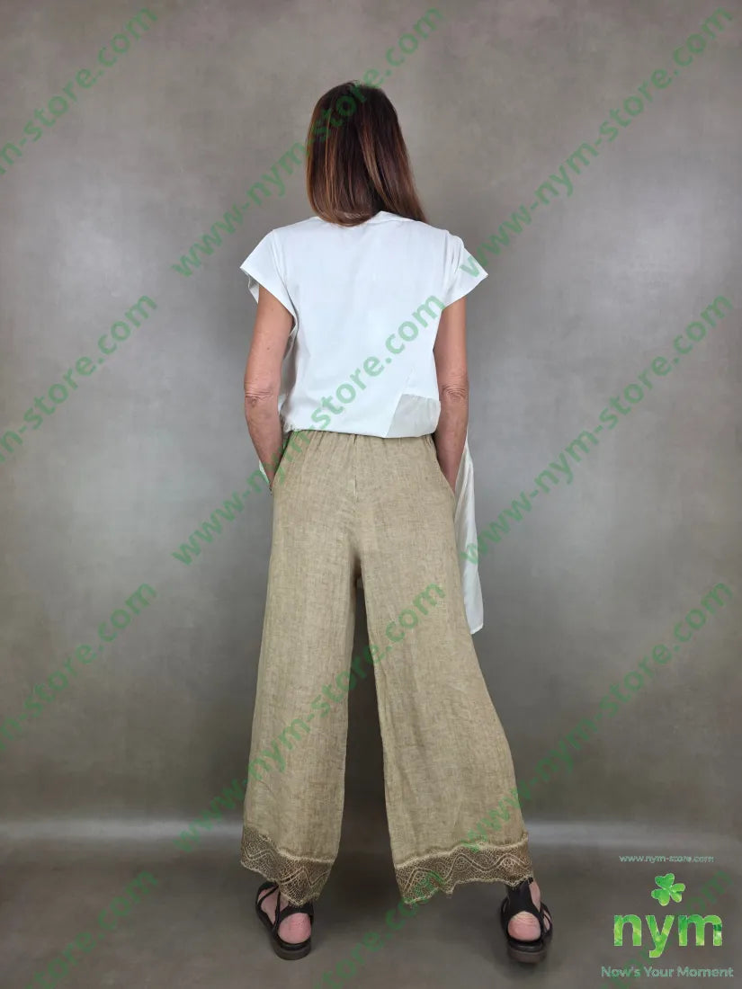 panta lino pizzo fondo 100li - U / CAMMELLO / PE26 - PANTALONE