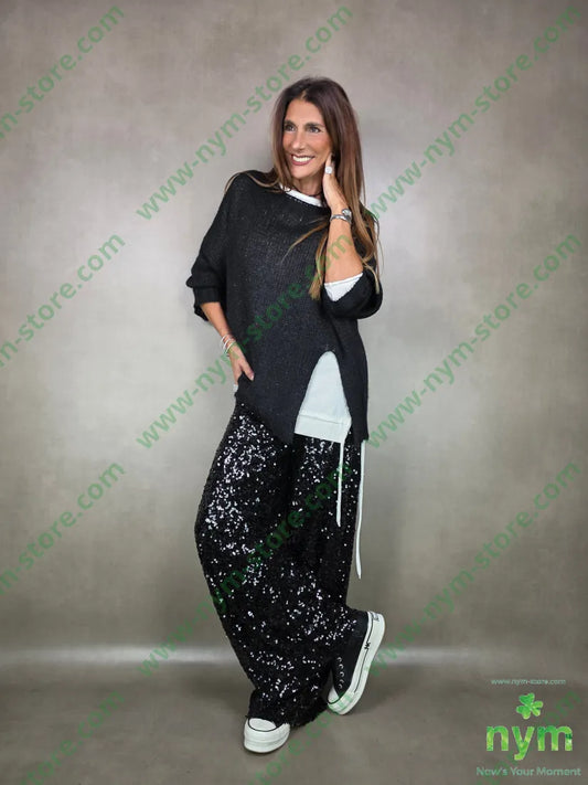 panta paillettes 100pl U / NERO / AI25 PANTALONE