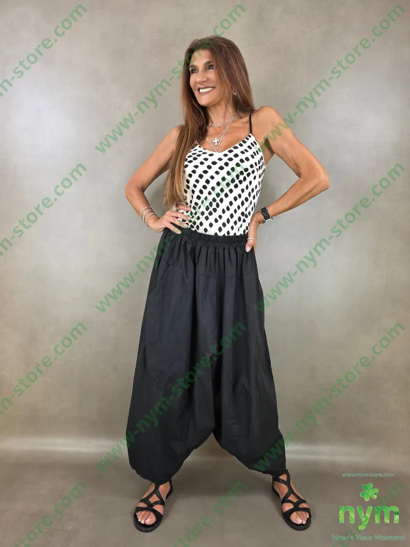 pantagonna puro cotone stropicciato 100co - U / NERO / PE26 - PANTALONE