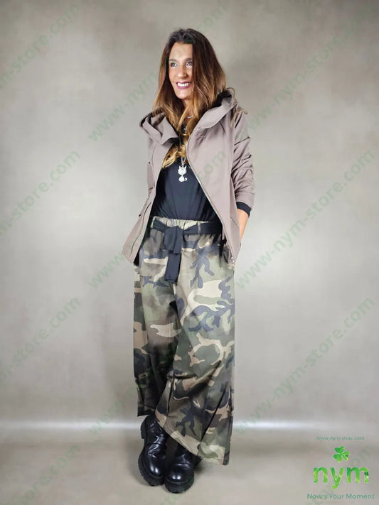 pantalone camouflage palazzo 100co U / MILITARE / AI25 PANTALONE