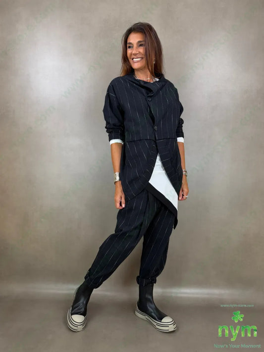 pantalone cavallo basso riga ricamata 80co20pl - PANTALONE