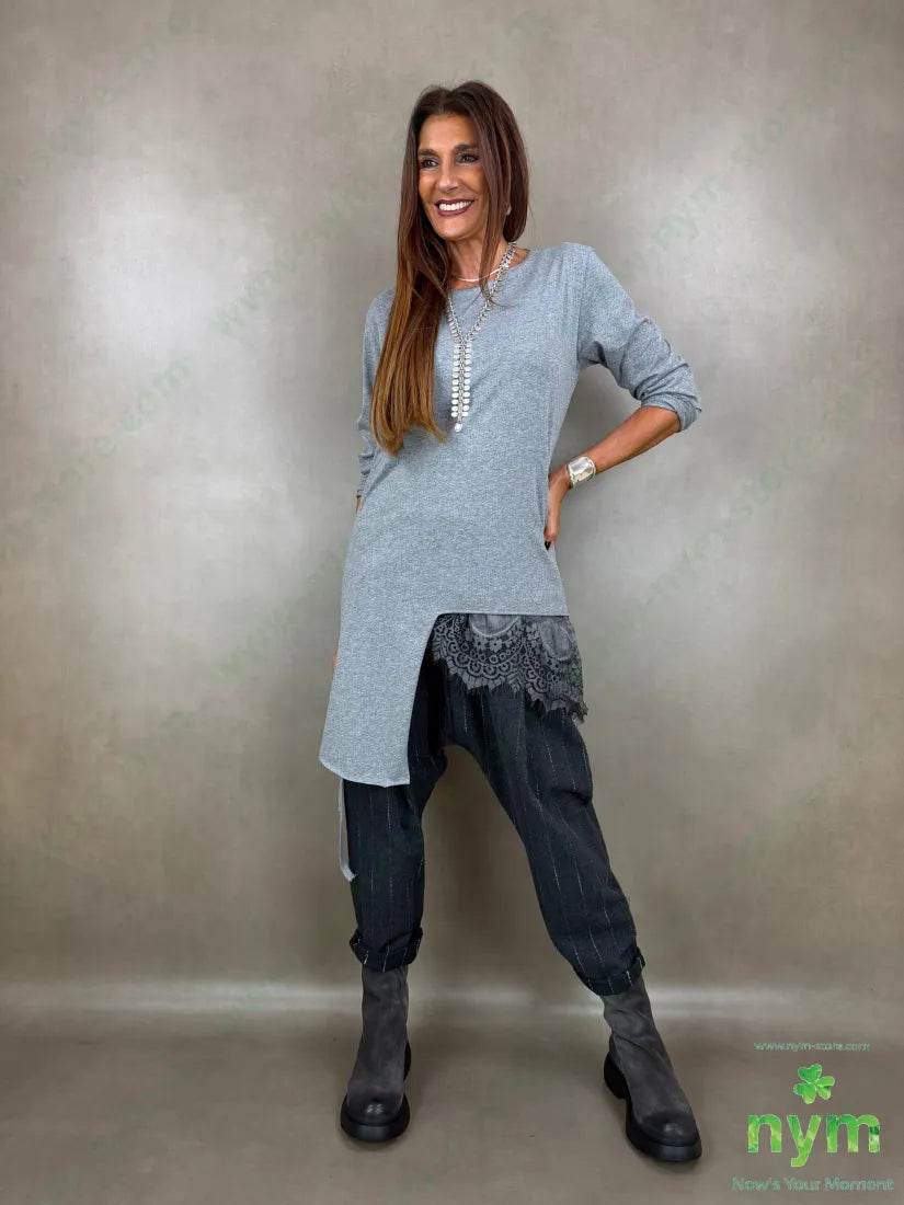 pantalone cavallo basso riga ricamata 80co20pl - PANTALONE