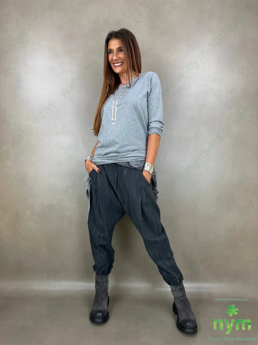 pantalone cavallo basso riga ricamata 80co20pl - PANTALONE