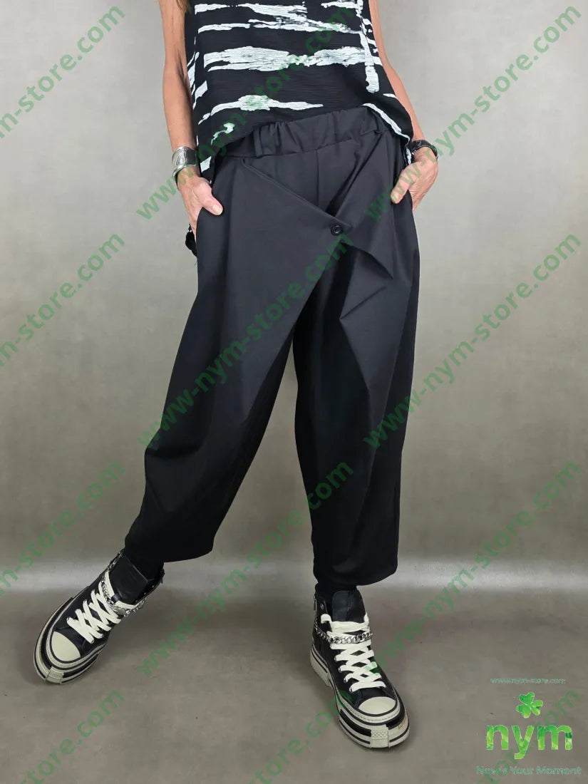 pantalone chiusura incrocio un bottone 66co29pa5ea U / NERO / PE26 PANTALONE