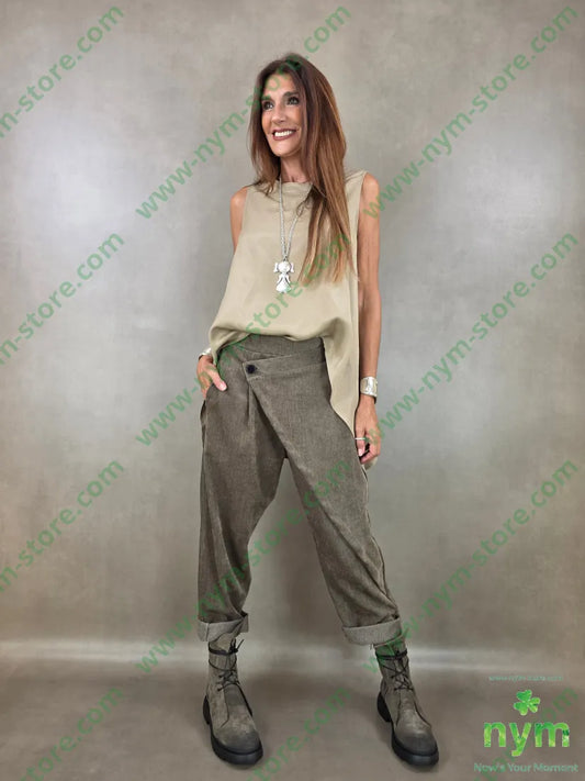 pantalone ciniglia un bottone 84pl11ly3vi2ea - PANTALONE