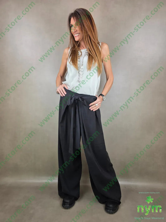 pantalone con nodo in vita 86ra14pl PANTALONE