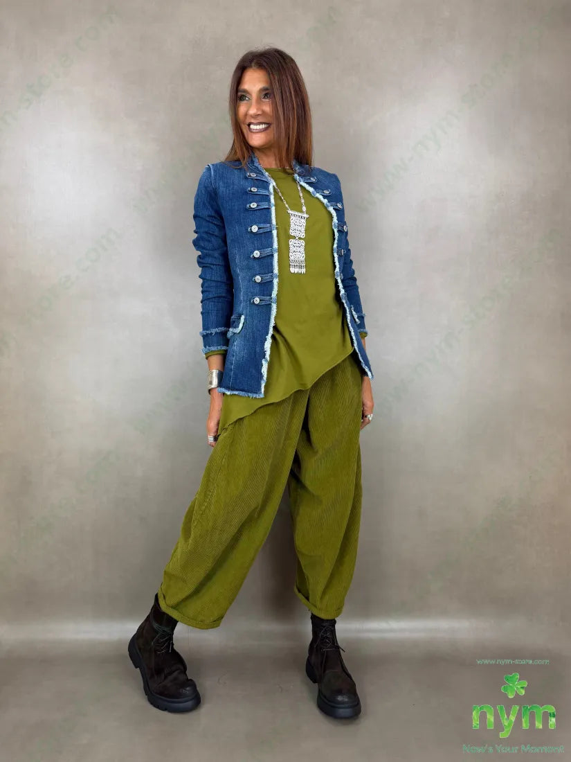 Pantalone cuciture dietro velluto a coste 100co - U / OLIO / AI26 - PANTALONE