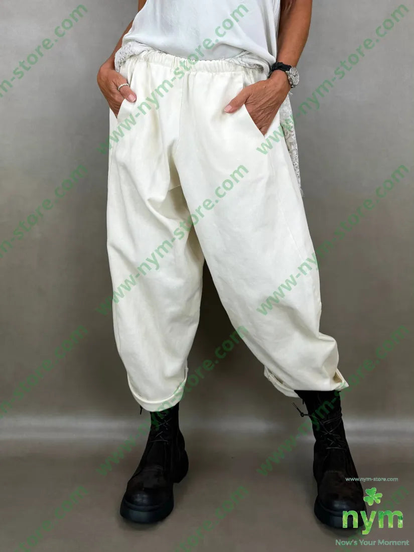 pantalone drill piu corto dietro 100co - U / PANNA / AI26 - PANTALONE