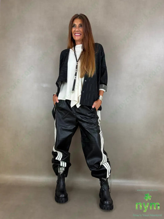 pantalone ecopelle coulisse fondo 55pl45pu - U / NERO / AI26 - PANTALONE