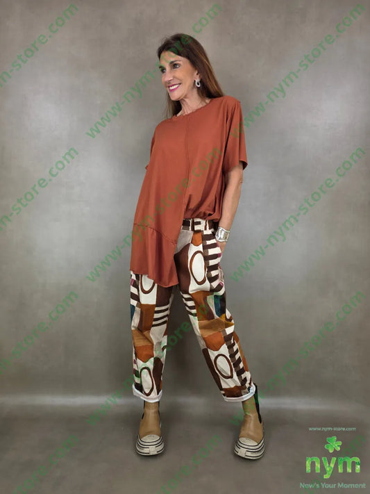 pantalone fantasia astratta tessuto elasticizzato 100co - PANTALONE