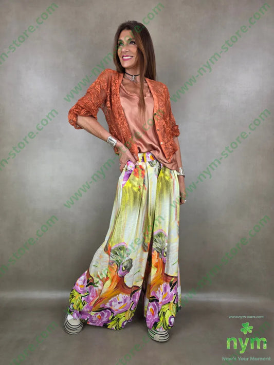 pantalone fantasia palazzo con elastico dto 100tc - PANTALONE