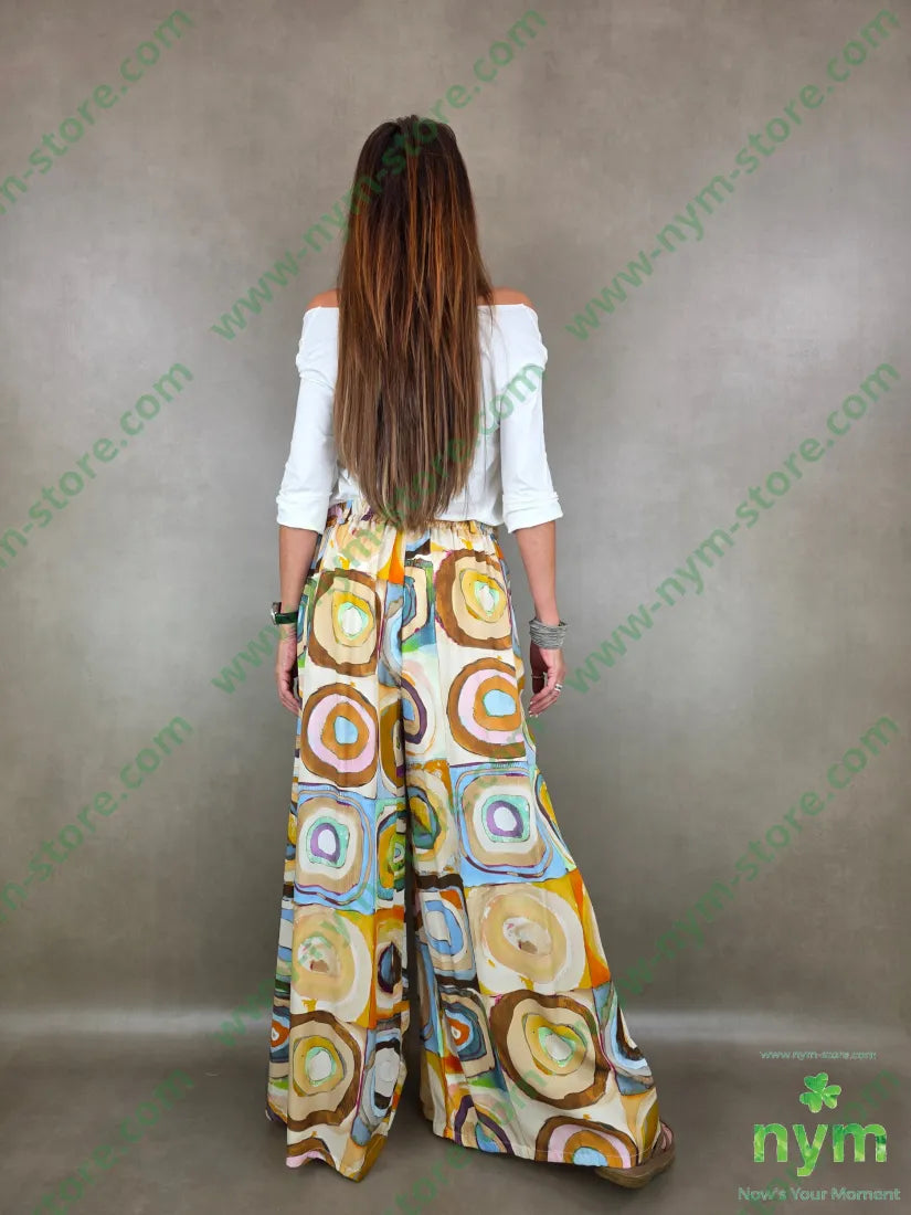 pantalone fantasia palazzo con elastico dto 100tc - PANTALONE