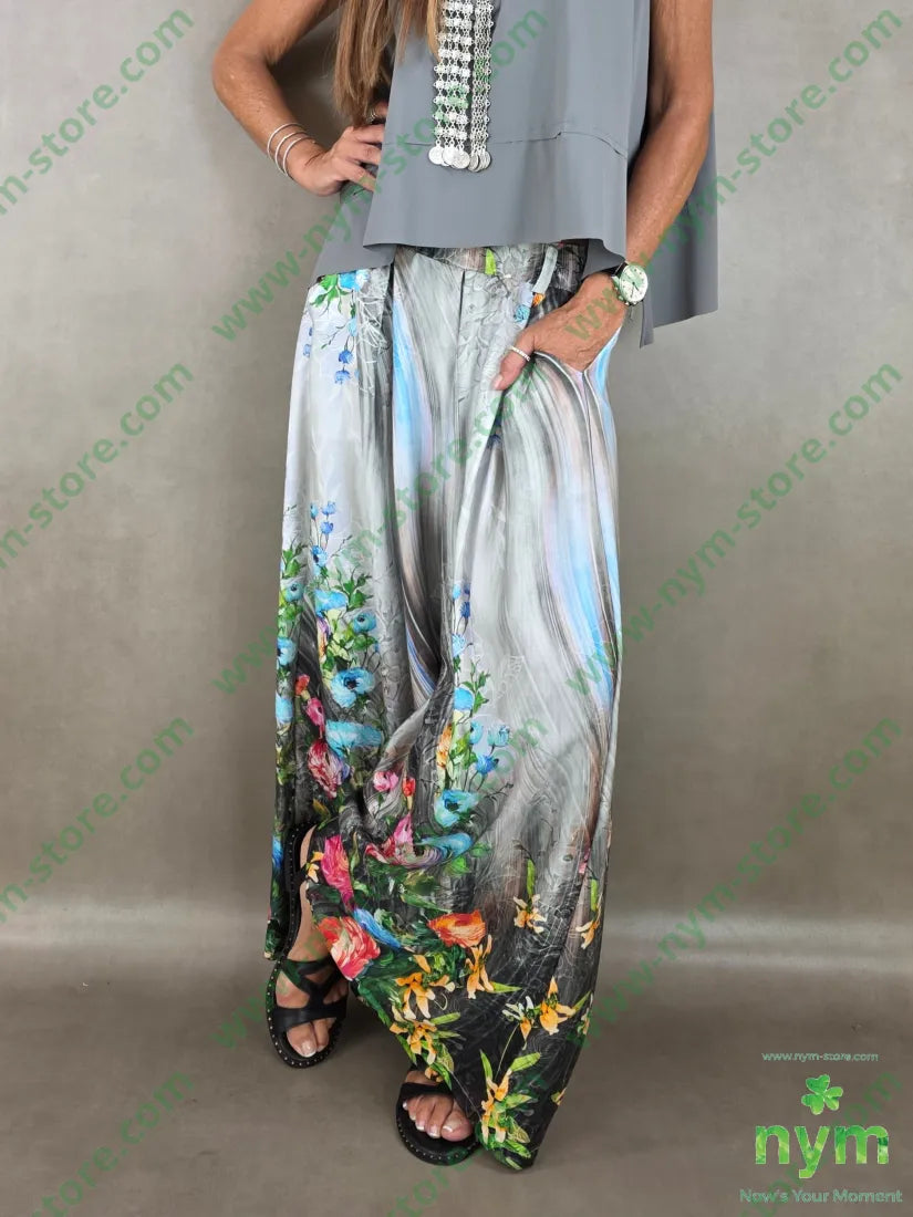 pantalone fantasia palazzo con elastico dto 100tc - U / GRIGIO / PE26 - PANTALONE