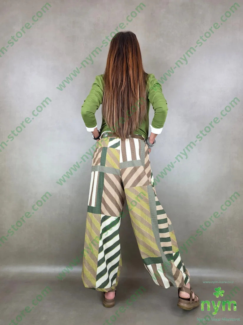 pantalone fantasia riga ela fondo 100co - U / VERDE / PE26 - PANTALONE