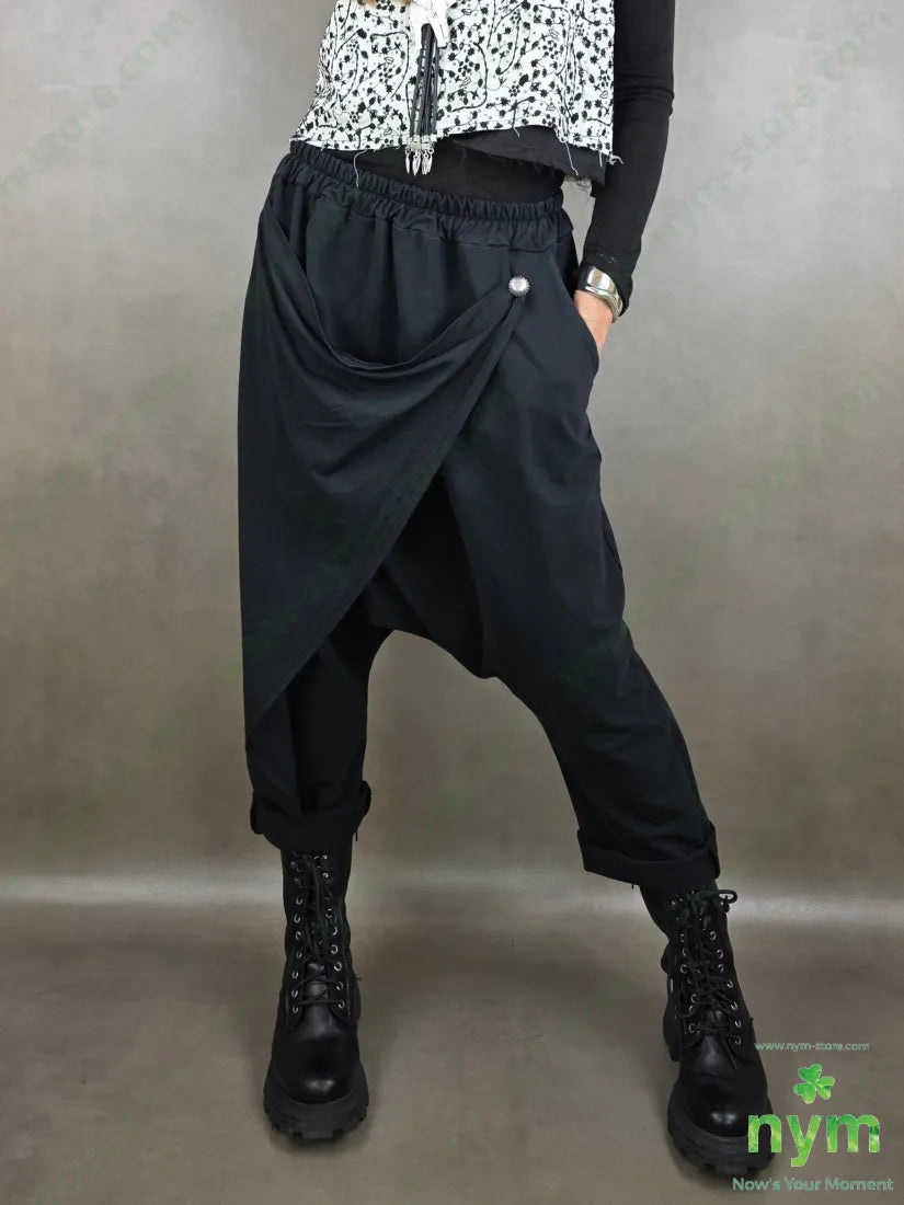 pantalone felpa pareo bottone 95co5ea U / NERO / PE26 PANTALONE