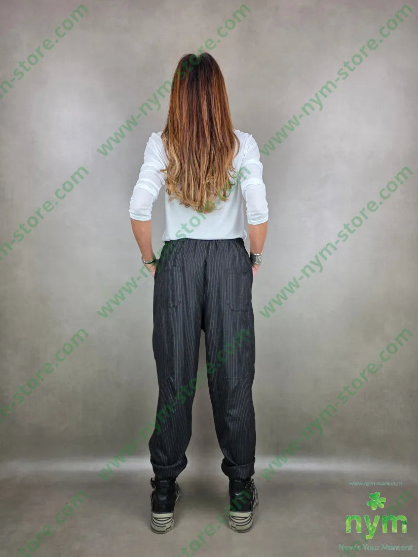 pantalone gessato tasche applicate dietro 63pl34vi3ea U / NERO / AI25 PANTALONE