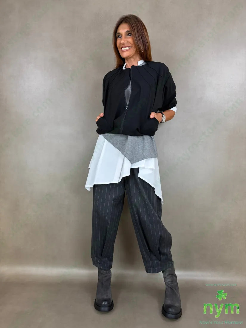 pantalone gessato wide pinces fondo 55vi41pl4ea - PANTALONE