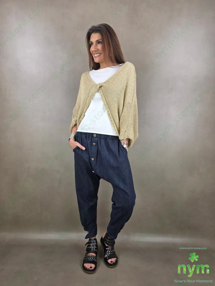 pantalone in denim scuro doppio polso 67co18li15vi - PANTALONE