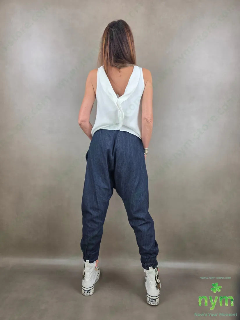 pantalone in denim scuro doppio polso 67co18li15vi - PANTALONE