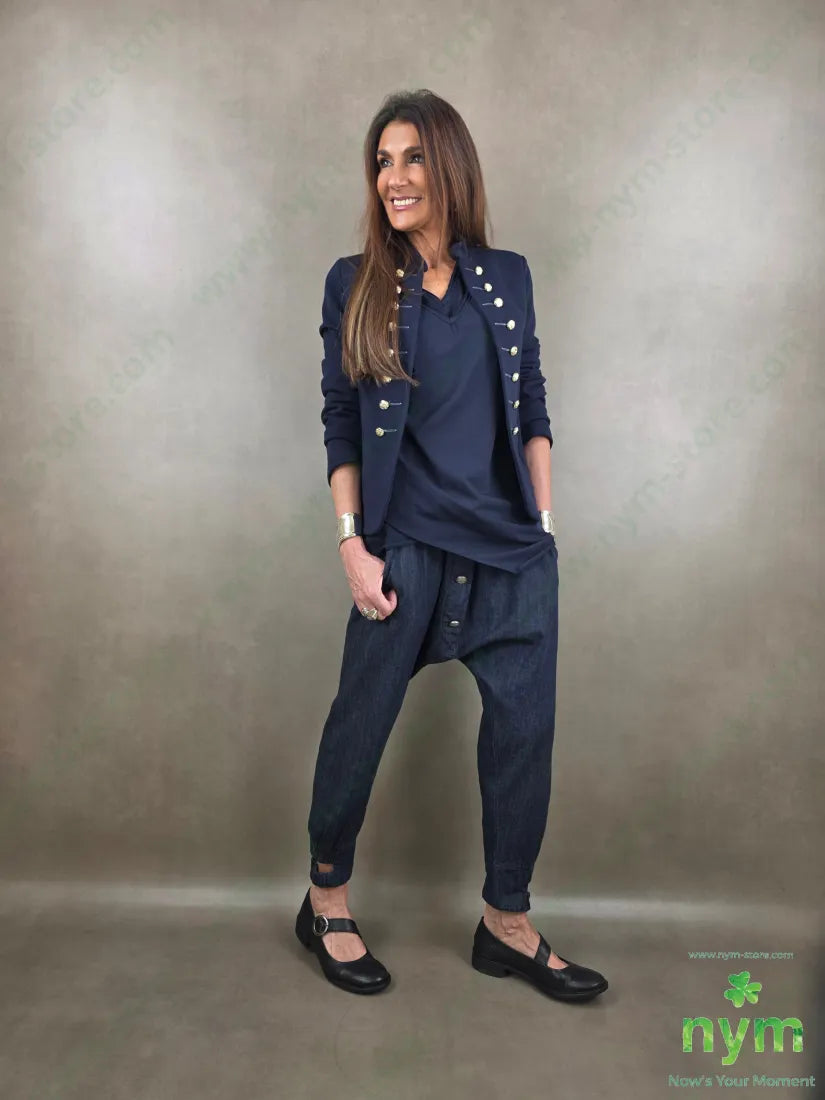 pantalone in denim scuro doppio polso 67co18li15vi - PANTALONE
