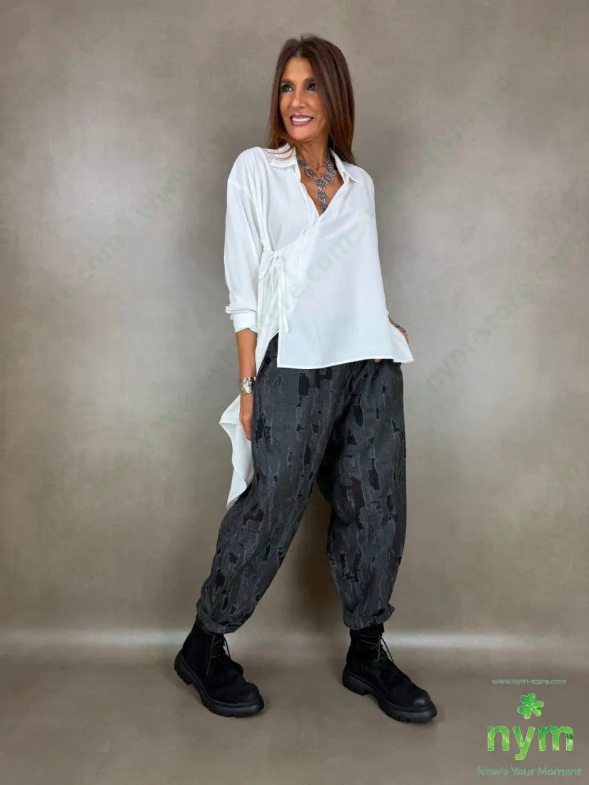 Pantalone inserto tulle tasche asola - PANTALONE