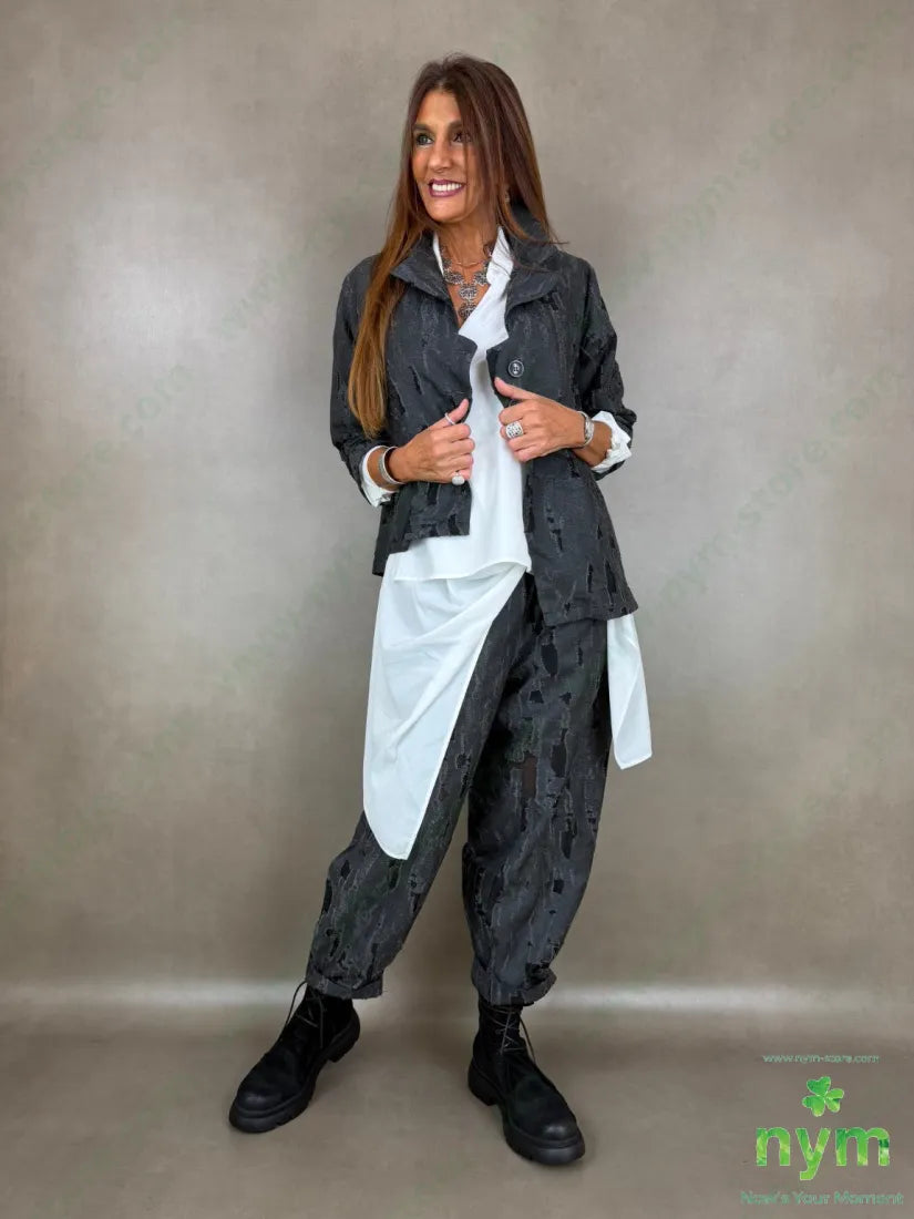 Pantalone inserto tulle tasche asola - PANTALONE