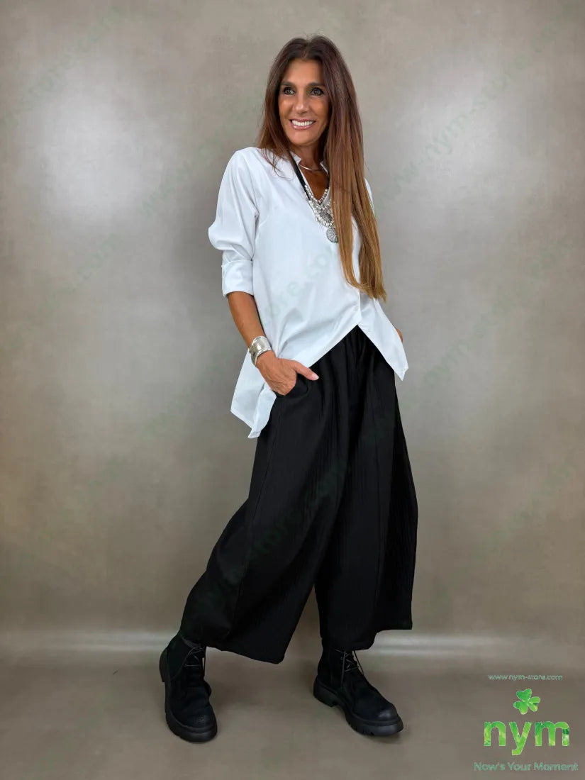 pantalone largo tessuto simil rigato 45co55pl - U / NERO / AI26 - PANTALONE