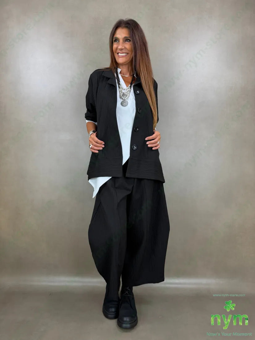 pantalone largo tessuto simil rigato 45co55pl - U / NERO / AI26 - PANTALONE