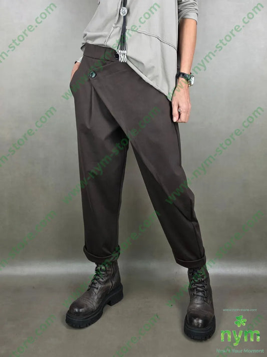 pantalone mezzo pareo un bottone centro 66co29pa5ea U / MARRONE / PE26 PANTALONE