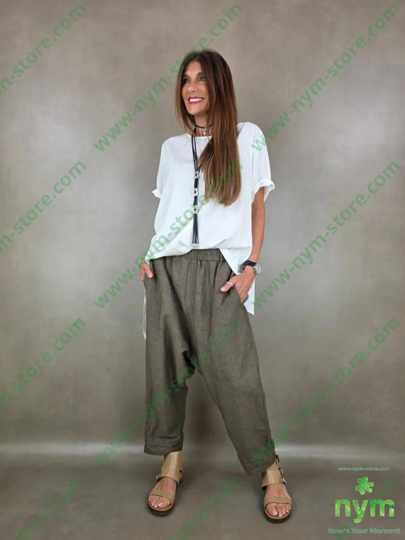 pantalone misto lino con elastico triangolo 56vi34li10pl - U / FANGO S. / PE26 - PANTALONE